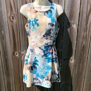 Shilla XS Revolve Mini Dress Blue Floral Sleeveless White Zip
